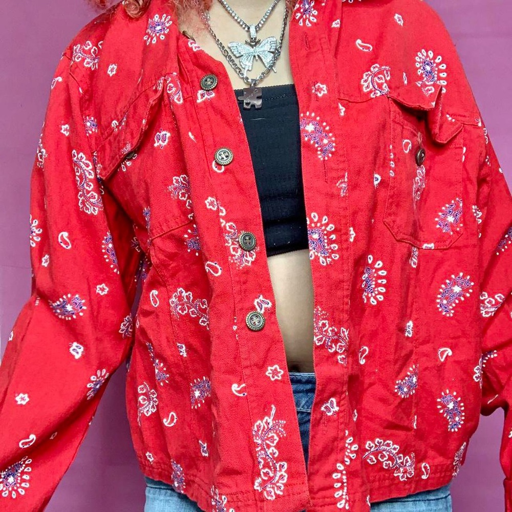 Red denim jacket